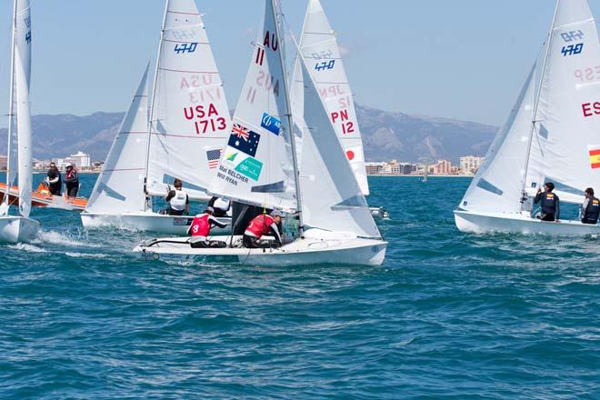 2014 ISAF Sailing World Cup Mallorca - Mat Belcher and Will Ryan (AUS) during the 470 Men’s medal race © Thom Touw http://www.thomtouw.com